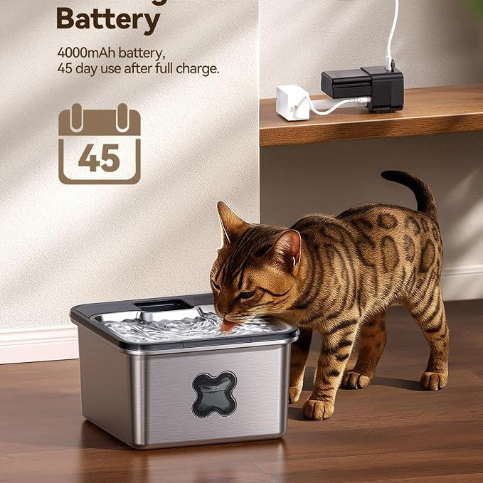 Cordless Cat Water Fountain with Stainless Steel Bowl