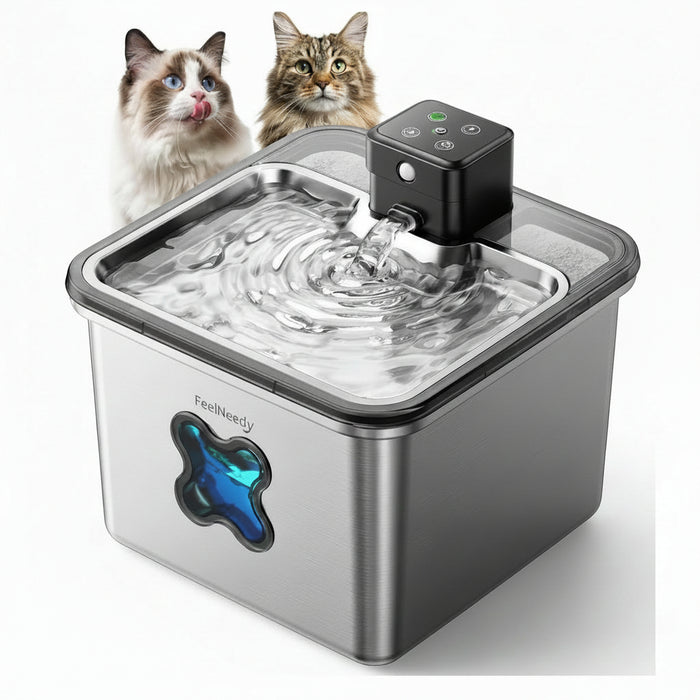 Cordless Cat Water Fountain with Stainless Steel Bowl