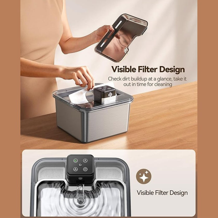 Cordless Cat Water Fountain with Stainless Steel Bowl