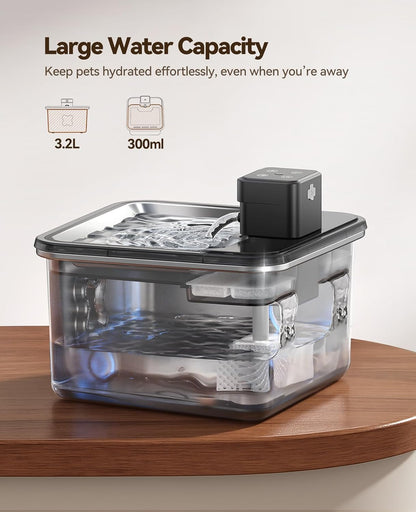 Cordless Cat Water Fountain with Stainless Steel Bowl