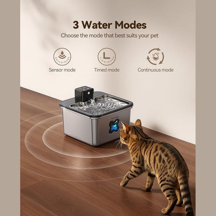 Cordless Cat Water Fountain with Stainless Steel Bowl